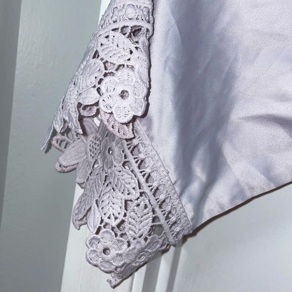 Robe Floral Lace Trim Tie Waist Polyester Mid Length Long Sleeve Wedding Bridal - Picture 3 of 6